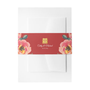 Peony floral doppeltes Glück Chinesische Hochzeit  Einladungsbanderole