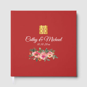 Peony floral doppeltes Glück Chinesische Hochzeit  Gästebuch