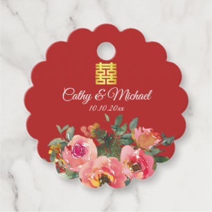 Peony floral doppeltes Glück Chinesische Hochzeit  Geschenkanhänger