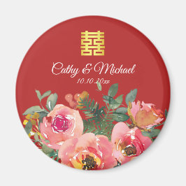 Peony floral doppeltes Glück Chinesische Hochzeit Magnet