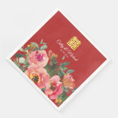 Peony floral doppeltes Glück Chinesische Hochzeit  Serviette (Ecke)