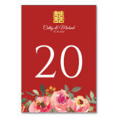 Peony floral doppeltes Glück Chinesische Hochzeit  Tischnummer (Vorderseite)