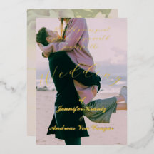 Peony Floral Foto Wedding Foil Einladung