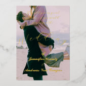 Peony Floral Foto Wedding Foil Einladung (Vorderseite)