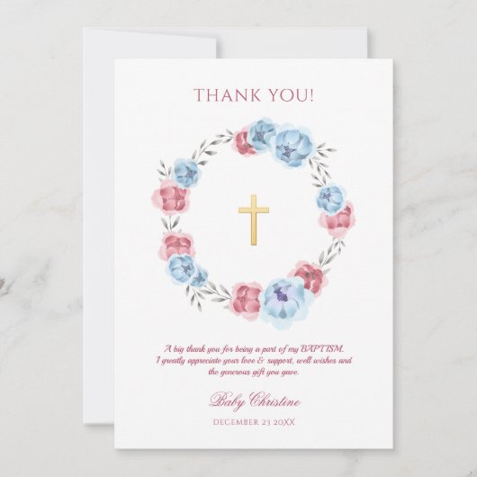 Peony Floral Girl Boy Taufe Danke Karte (Vorderseite)