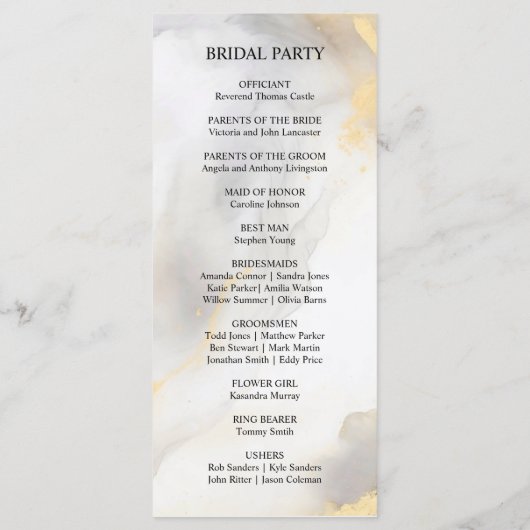 Peony Floral Gold Gray Silver Zeremonie Programm (Rückseite)