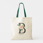 Peony Floral Letter B Black Monogram Bridesmaid Tragetasche (Rückseite)