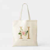 Peony Floral Letter H Gold Monogram Bridesmaid Tragetasche (Rückseite)