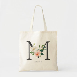 Peony Floral Letter M Black Monogram Bridesmaid Tragetasche