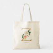 Peony Floral Letter Z Gold Monogram Bridesmaid Tragetasche (Rückseite)