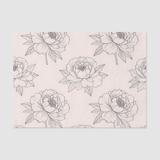 Peony Floral Line Art Pattern Soft Seidenpapier (Vorderseite)