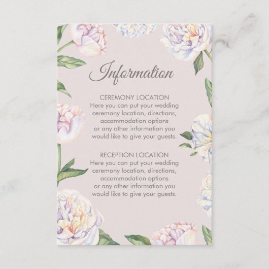 Peony Floral Mauve Wedding Information Cards Begleitkarte (Vorderseite)