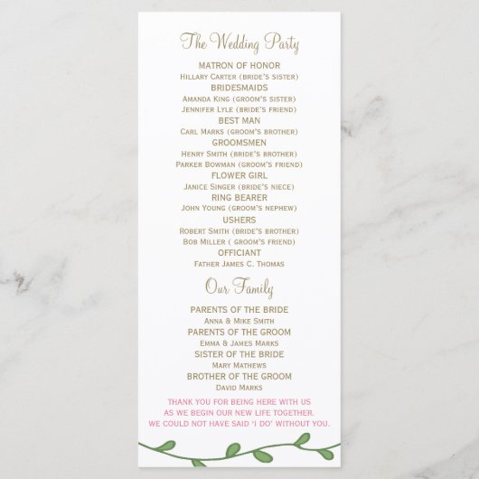 Peony Floral Order of Service/Wedding Program Card Programm (Rückseite)