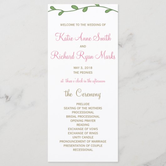 Peony Floral Order of Service/Wedding Program Card Programm (Vorderseite)
