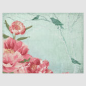 Peony Floral Pink Red Burgundy Chintz Bird in Tree Seidenpapier (Vorderseite)