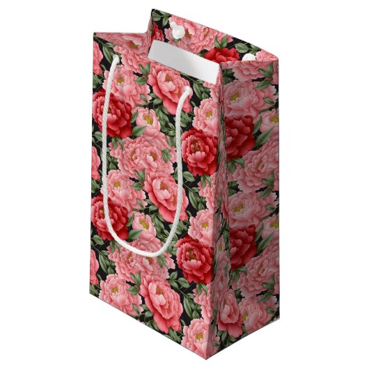 Peony Floral Print Geschenktasche Kleine Geschenktüte (Vorderseite Schrägansicht)