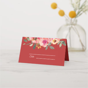 Peony floral red doppeltes Glück Chinesische Hochz Platzkarte