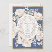 Peony Floral Vintage Elegant Blue Wedding Einladung (Vorderseite)