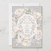Peony Floral Vintage Elegant Gray Wedding Einladung (Vorderseite)