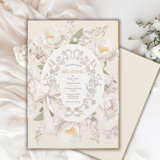 Peony Floral Vintage Elegant Wedding Einladung