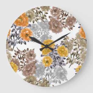 Peony Floral Watercolor Weißer Hintergrund Große Wanduhr