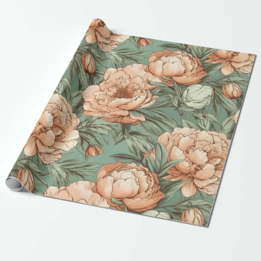 Peony Floral Wrapping Paper Bridal Baby Dusche Geschenkpapier (Ungerollt)