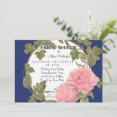 Peony Floral Wreath Brautparty Streifenmuster Einladung (Stehend Vorderseite)