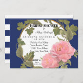 Peony Floral Wreath Brautparty Streifenmuster Einladung (Vorne/Hinten)