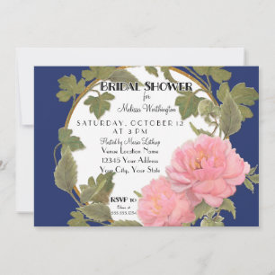 Peony Floral Wreath Brautparty Streifenmuster Einladung