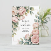 Peony flower border wedding einladung (Stehend Vorderseite)