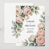 Peony flower border wedding einladung (Vorne/Hinten)