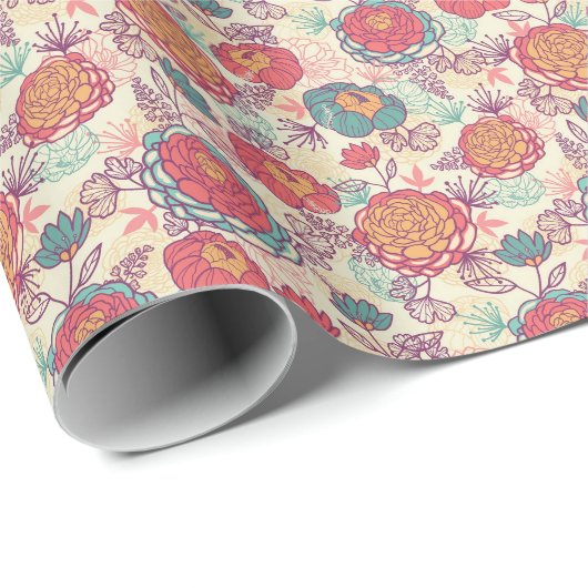 Peony flowers and leaves pattern geschenkpapier (Rolleneckpunkt)