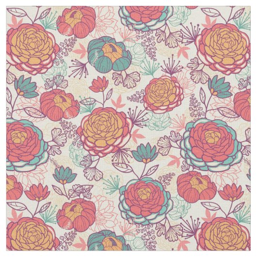 Peony flowers and leaves pattern stoff (Nahaufnahme)