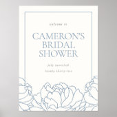 Peony Garden Blue Floral Brautparty Willkommen Poster (Vorne)