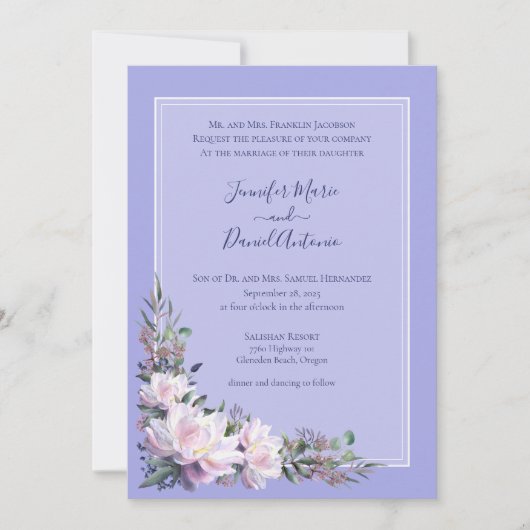 Peony Garden Periwinkle Lavender Wedding Einladung (Vorderseite)