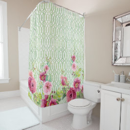 Peony Garden Trellis Pink Burgund Rose Wasserfarbe Duschvorhang