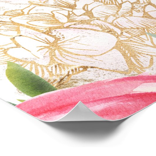 Peony gold Blume Boho Wedding Willkommen Poster (Ecke)