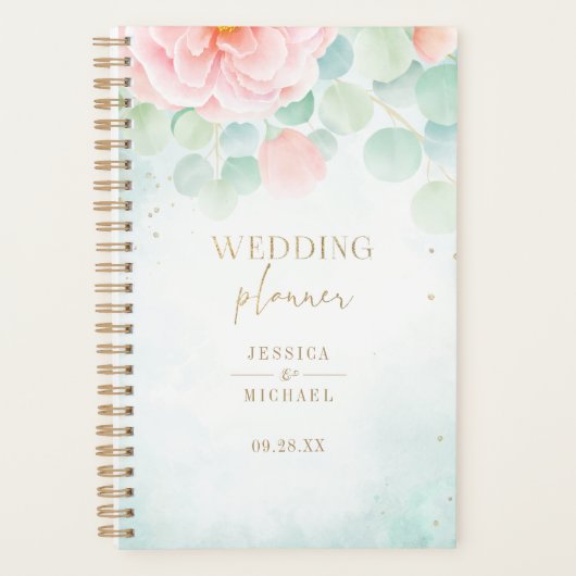 Peony Greenery Eucalyptus Monogram Wedding Planer (Vorderseite)