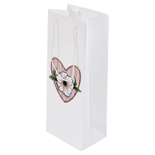 Peony Heart Geschenktüte Für Weinflaschen (Vorderseite Schrägansicht)