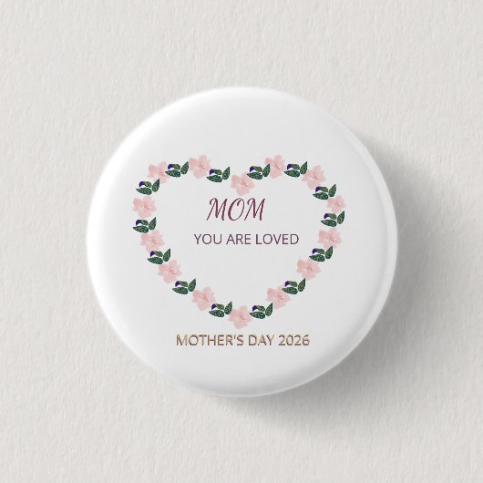 Peony Heart Mom Love Emblem Button (Vorderseite)