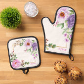 Peony Hebrew Name Oven Mitt + Pot Holder Set (Oben Unten)