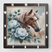 Peony Horse Floral Timepiece Quadratische Wanduhr (Vorderseite)