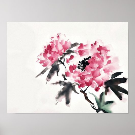 Peony Japanisch Minimal Art Malerei Poster (Vorne)