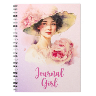 Peony Journal Girl Spiral Notebook - Pink Notizblock