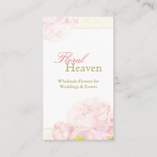 Peony + Lace Pattern Hochzeit Florist Visitenkarte (Vorderseite)