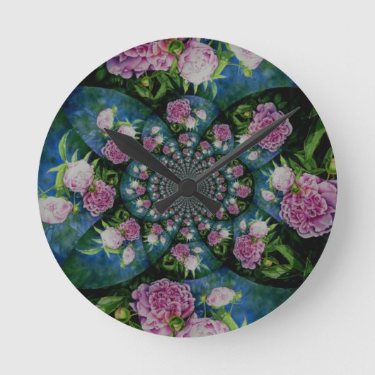 Peony Mandala Runde Wanduhr (Vorderseite)