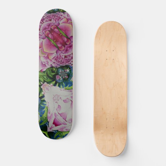 Peony Mandala, surreal rosa Blume Skateboard (Vorderseite)