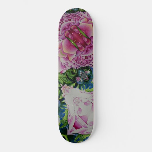 Peony Mandala, surreal rosa Blume Skateboard (Vorderseite)