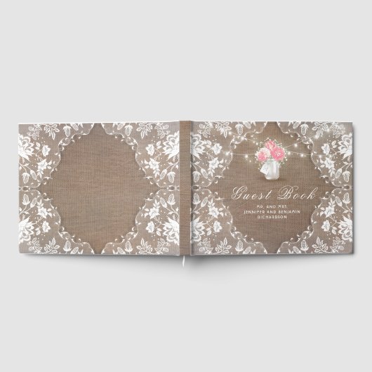 Peony Mason Jar Rustic Burlap Lace Wedding Gästebuch (Voll)