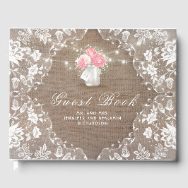 Peony Mason Jar Rustic Burlap Lace Wedding Gästebuch